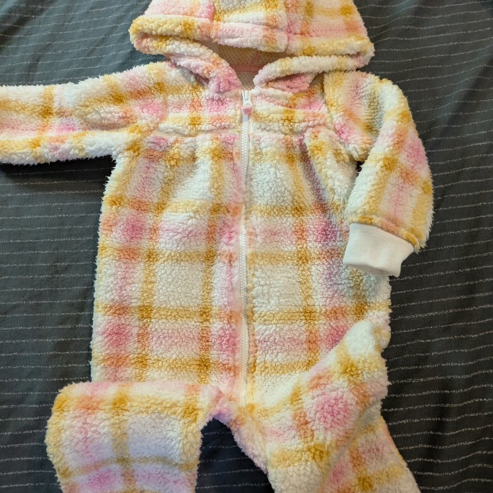 Carter's Pink and Cream Plaid Fleece Footie